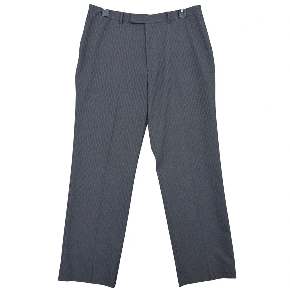 Claiborne Dress Pants Mens 36/32 Polyester Rayon Gray Pinstripe